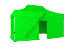 CLK 3x4,5 40mm Alüminyum Katlanabilir Tente Gazebo Çadır 4 Kenar Kapalı 1 Kenar Kapılı Açık Yeşil