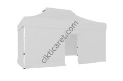 CLK 3x4,5 40mm Alüminyum Katlanabilir Tente Gazebo Çadır 4 Kenar Kapalı 1 Kenar Kapılı Beyaz