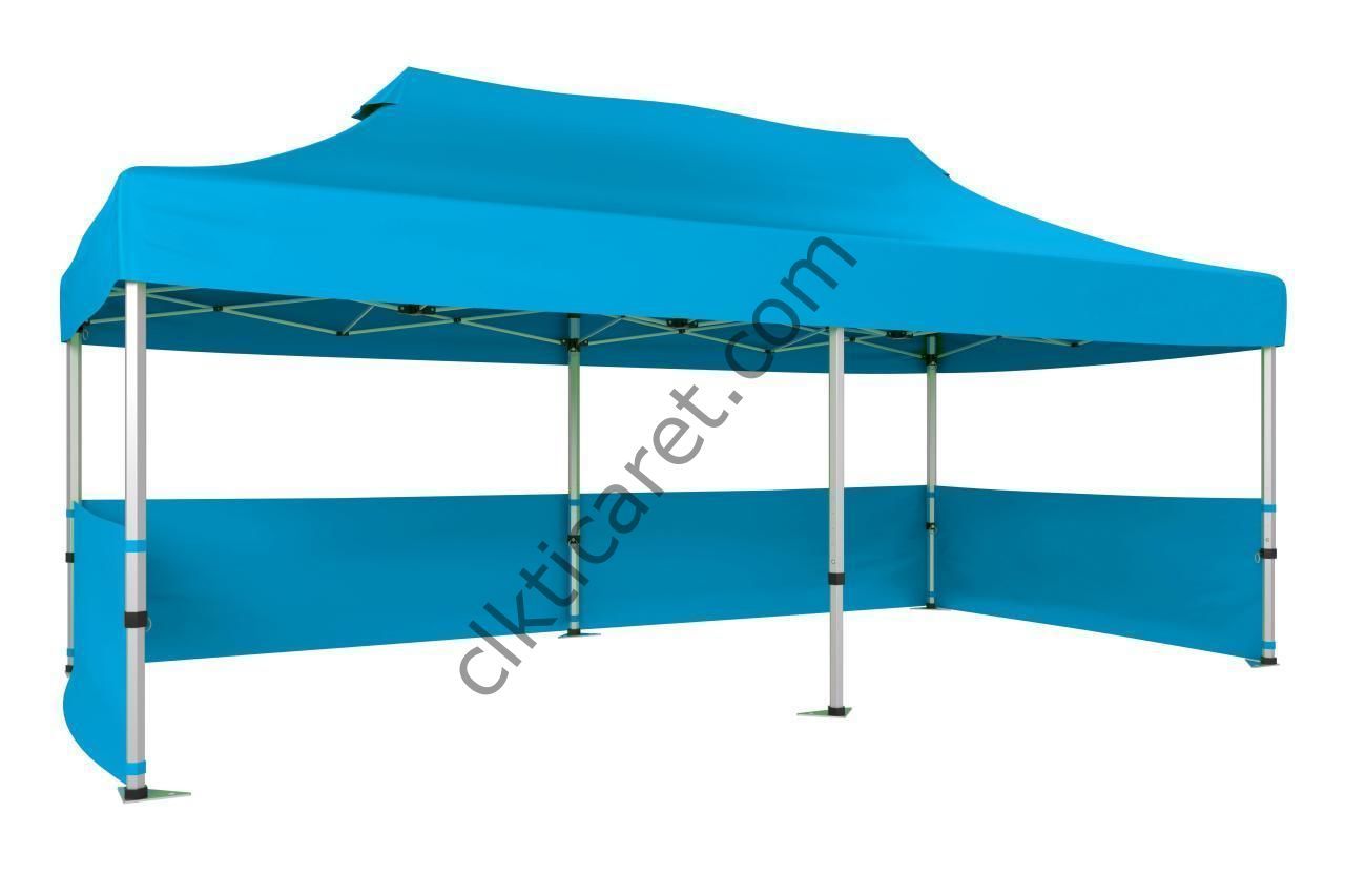 CLK 3x6 40 mm Katlanabilir Tente Gazebo Çadır Gazebo Çadır 3 Kenar Yarım Duvarlı Açık Mavi (Turkuaz)