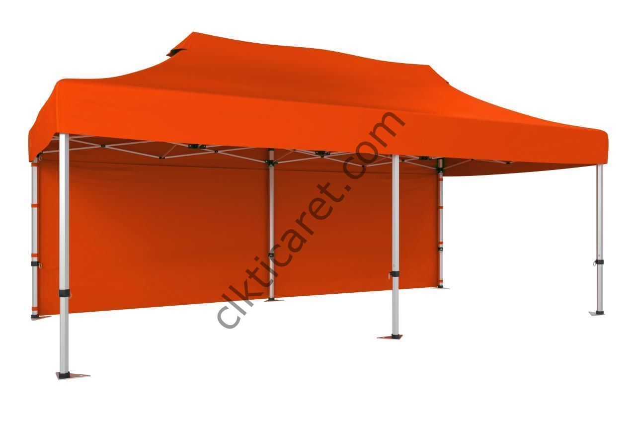 CLK 3x6 52mm Kalın Alüminyum Katlanabilir Portatif Tente Gazebo Çadır Arkası Kapalı Turuncu