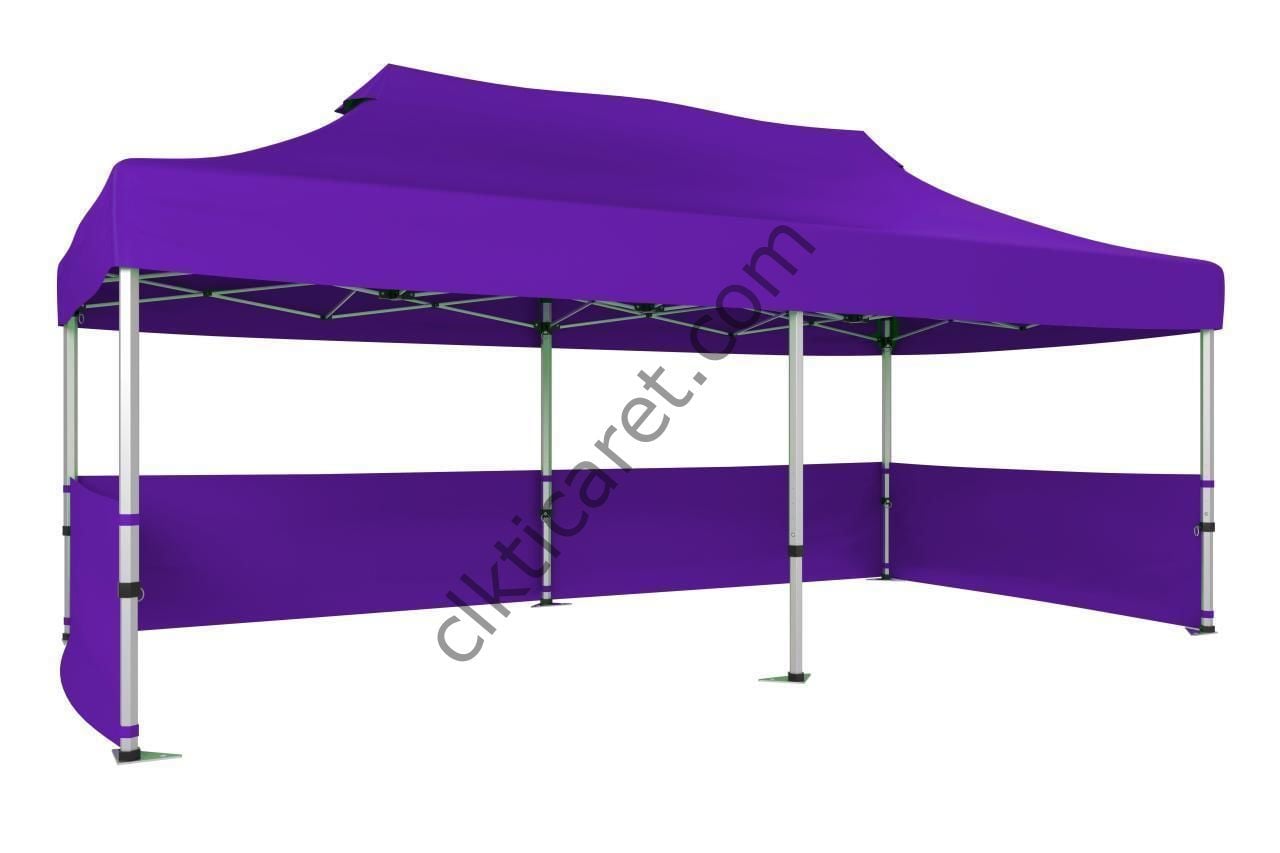 CLK 3x6 40 mm Katlanabilir Tente Gazebo Çadır Gazebo Çadır 3 Kenar Yarım Duvarlı Mor