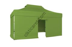 CLK 3x4,5 40mm Alüminyum Katlanabilir Tente Gazebo Çadır 4 Kenar Kapalı 1 Kenar Kapılı Haki Askeri Yeşil
