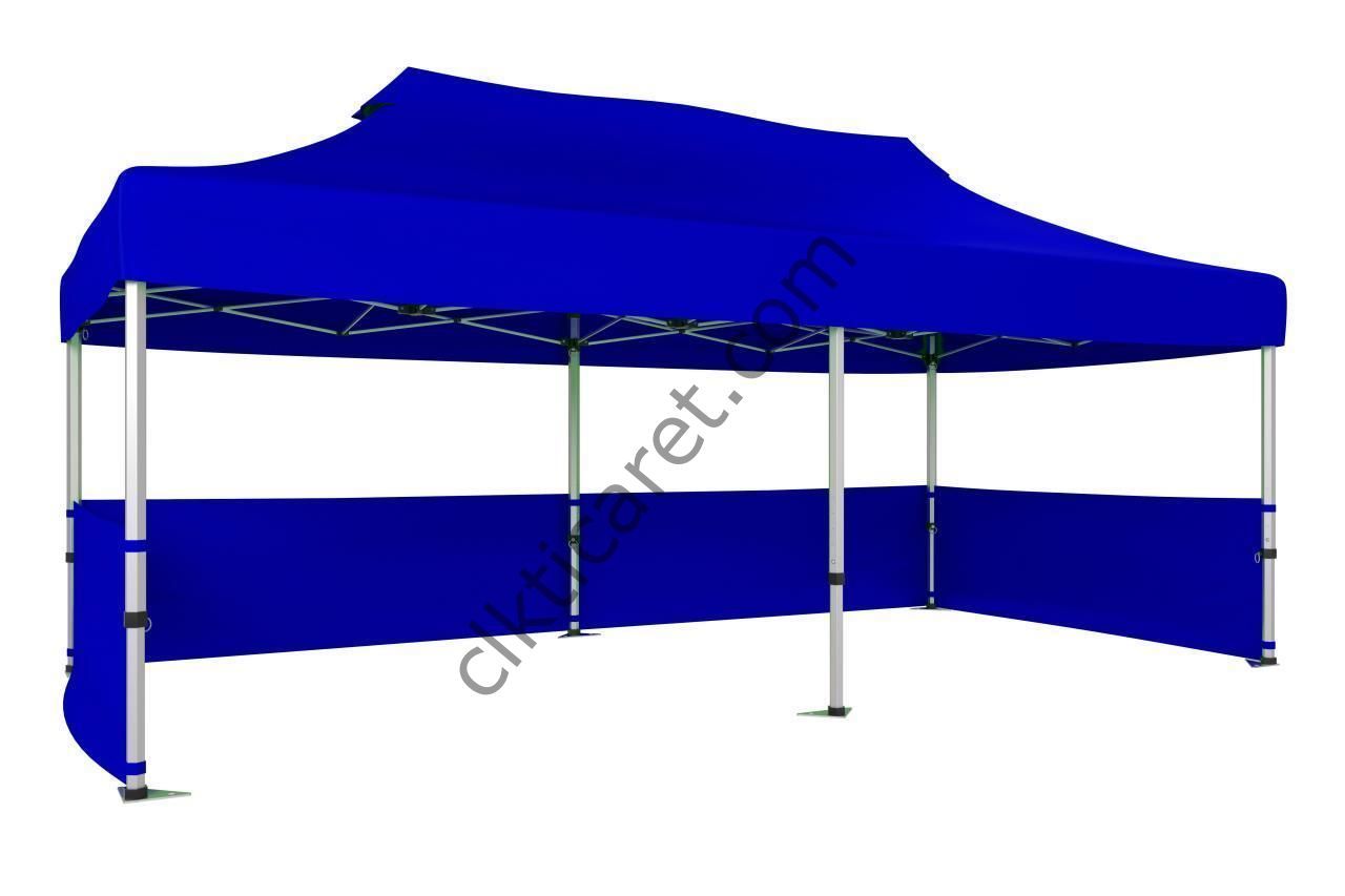 CLK 3x6 40 mm Katlanabilir Tente Gazebo Çadır Gazebo Çadır 3 Kenar Yarım Duvarlı Saks Mavi