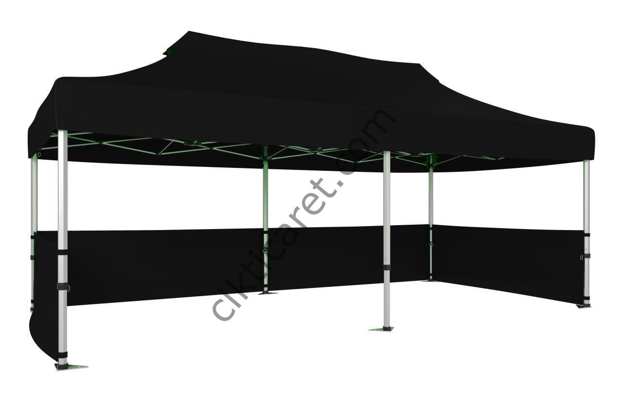 CLK 3x6 40 mm Katlanabilir Tente Gazebo Çadır Gazebo Çadır 3 Kenar Yarım Duvarlı Siyah