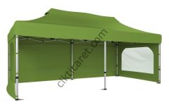 CLK 3x6 40 mm Katlanabilir Tente Gazebo Çadır Gazebo Çadır 3 Yan Duvarlı 2 Pencereli Haki Askeri Yeşil