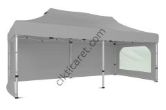 CLK 3x6 40 mm Katlanabilir Tente Gazebo Çadır Gazebo Çadır 3 Yan Duvarlı 2 Pencereli Açık Gri