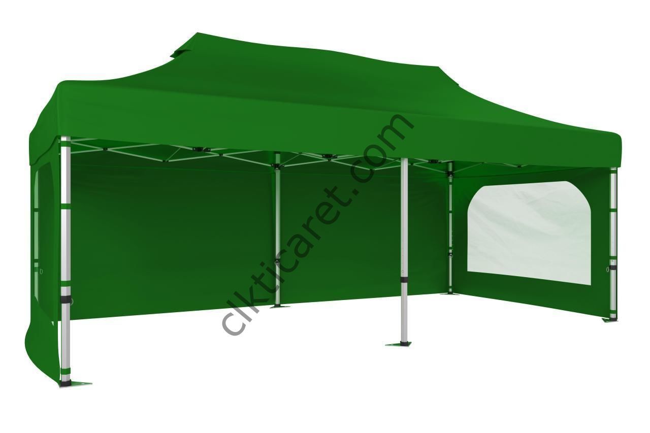 CLK 3x6 40 mm Katlanabilir Tente Gazebo Çadır Gazebo Çadır 3 Yan Duvarlı 2 Pencereli Benetton Yeşil
