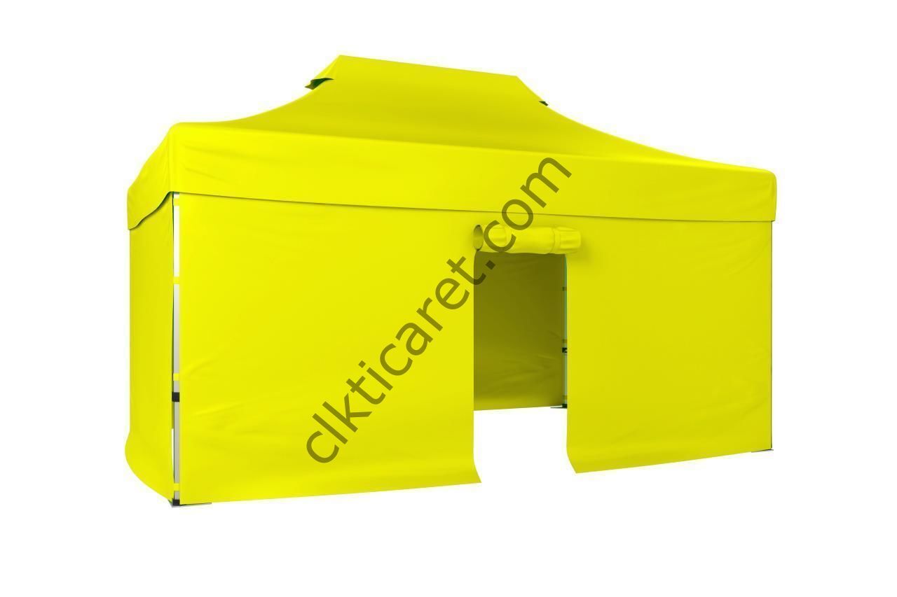 CLK 3x4,5 40mm Alüminyum Katlanabilir Tente Gazebo Çadır 4 Kenar Kapalı 1 Kenar Kapılı Sarı