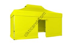CLK 3x4,5 40mm Alüminyum Katlanabilir Tente Gazebo Çadır 4 Kenar Kapalı 1 Kenar Kapılı Sarı