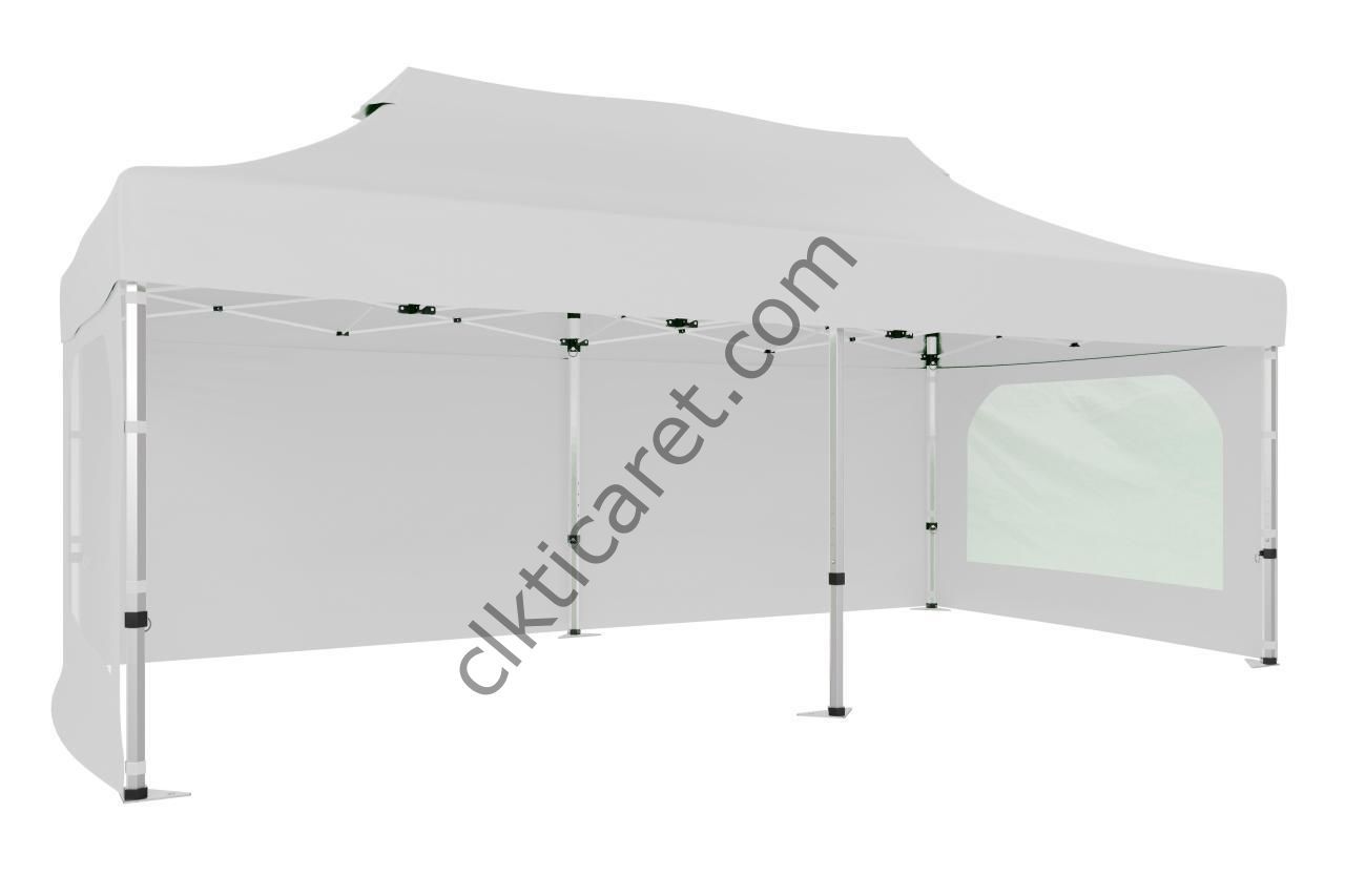 CLK 3x6 40 mm Katlanabilir Tente Gazebo Çadır Gazebo Çadır 3 Yan Duvarlı 2 Pencereli Beyaz