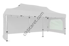 CLK 3x6 40 mm Katlanabilir Tente Gazebo Çadır Gazebo Çadır 3 Yan Duvarlı 2 Pencereli Beyaz
