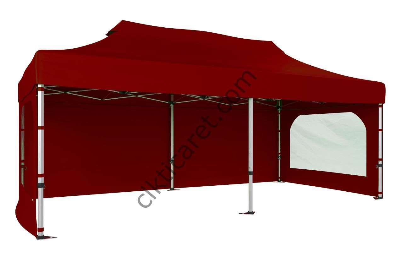 CLK 3x6 40 mm Katlanabilir Tente Gazebo Çadır Gazebo Çadır 3 Yan Duvarlı 2 Pencereli Bordo