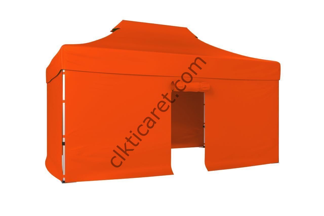 CLK 3x4,5 40mm Alüminyum Katlanabilir Tente Gazebo Çadır 4 Kenar Kapalı 1 Kenar Kapılı Turuncu