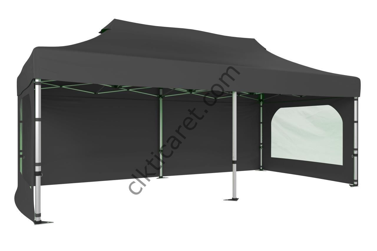 CLK 3x6 40 mm Katlanabilir Tente Gazebo Çadır Gazebo Çadır 3 Yan Duvarlı 2 Pencereli Gri