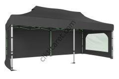 CLK 3x6 40 mm Katlanabilir Tente Gazebo Çadır Gazebo Çadır 3 Yan Duvarlı 2 Pencereli Gri
