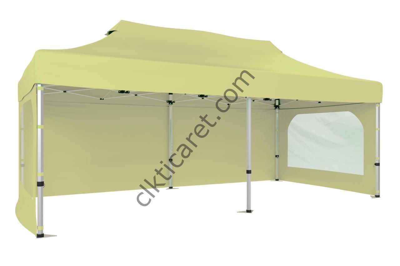 CLK 3x6 40 mm Katlanabilir Tente Gazebo Çadır Gazebo Çadır 3 Yan Duvarlı 2 Pencereli Krem