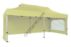 CLK 3x6 40 mm Katlanabilir Tente Gazebo Çadır Gazebo Çadır 3 Yan Duvarlı 2 Pencereli Krem