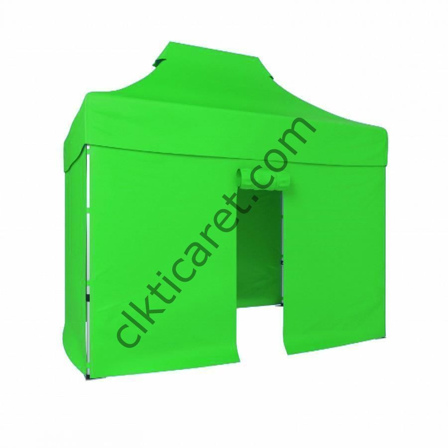 CLK 2x3 40mm Alüminyum Katlanabilir Tente Gazebo Çadır 4 Kenar Kapalı 1 Kenar Kapı Açık Yeşil
