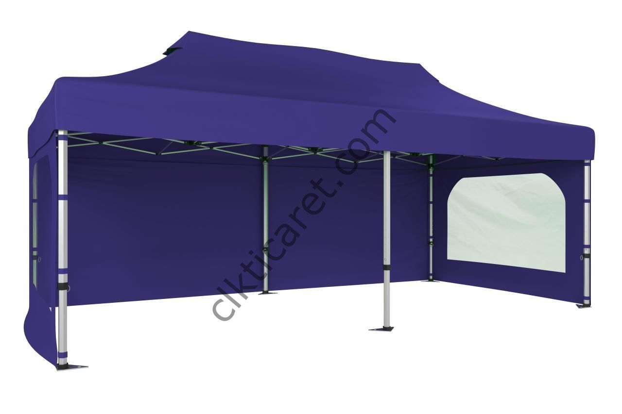 CLK 3x6 40 mm Katlanabilir Tente Gazebo Çadır Gazebo Çadır 3 Yan Duvarlı 2 Pencereli Lacivert