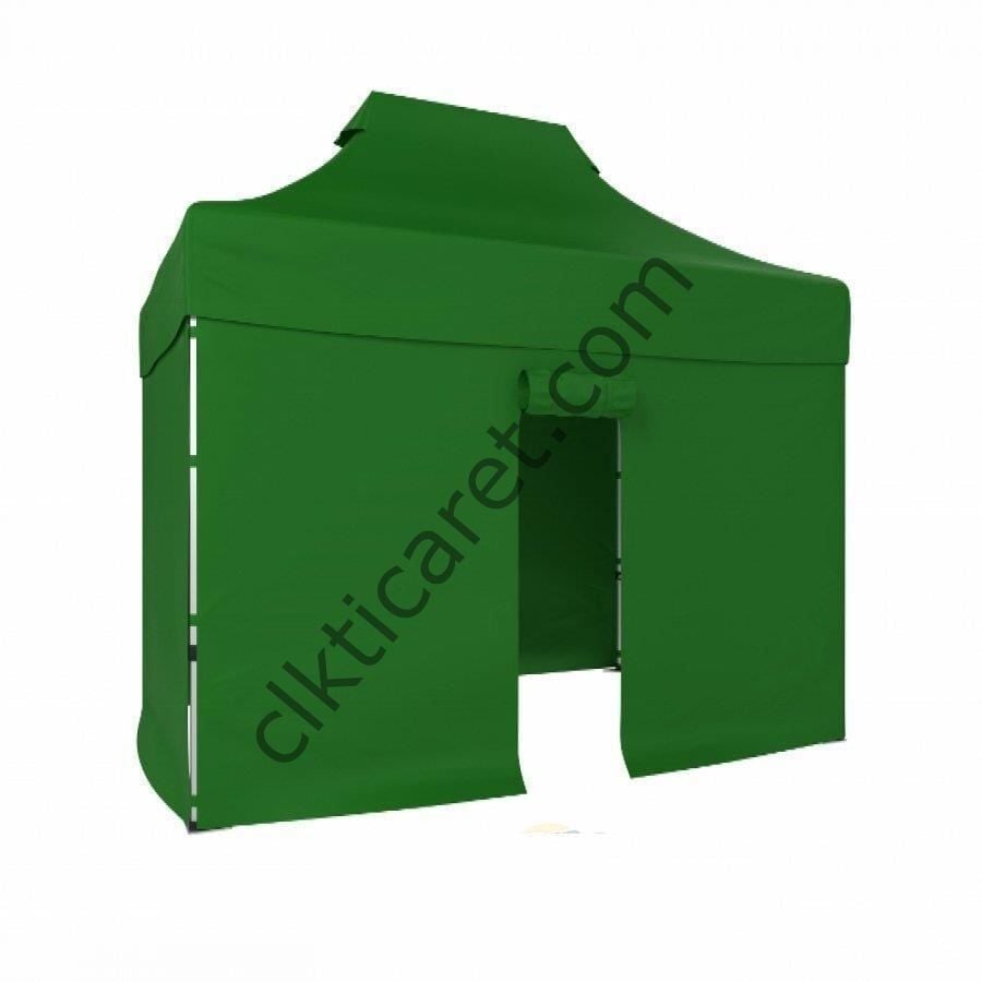 CLK 2x3 40mm Alüminyum Katlanabilir Tente Gazebo Çadır 4 Kenar Kapalı 1 Kenar Kapı Benetton Yeşil