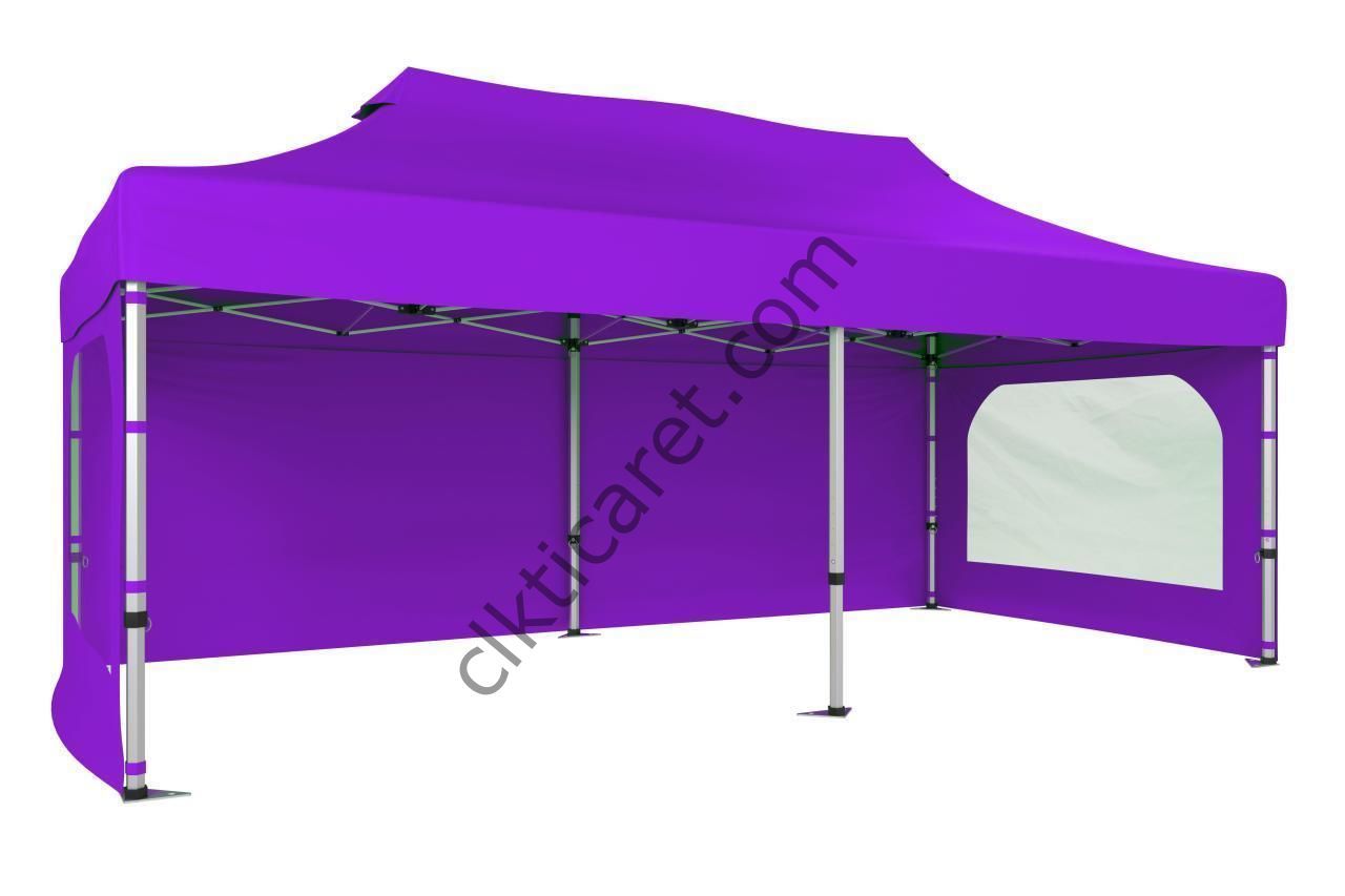 CLK 3x6 40 mm Katlanabilir Tente Gazebo Çadır Gazebo Çadır 3 Yan Duvarlı 2 Pencereli Lila