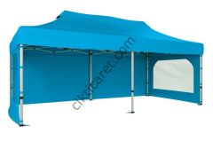 CLK 3x6 40 mm Katlanabilir Tente Gazebo Çadır Gazebo Çadır 3 Yan Duvarlı 2 Pencereli Açık Mavi (Turkuaz)