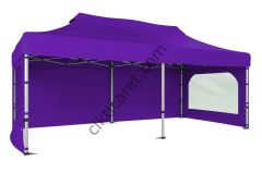 CLK 3x6 40 mm Katlanabilir Tente Gazebo Çadır Gazebo Çadır 3 Yan Duvarlı 2 Pencereli Mor