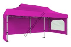 CLK 3x6 40 mm Katlanabilir Tente Gazebo Çadır Gazebo Çadır 3 Yan Duvarlı 2 Pencereli Pembe