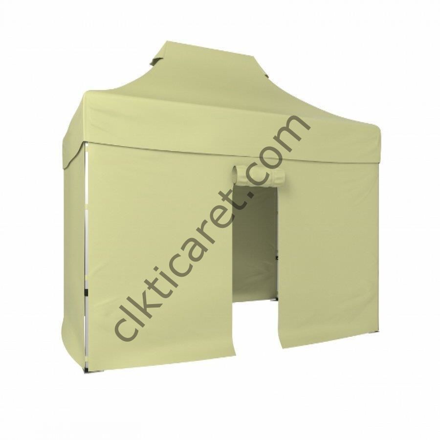 CLK 2x3 40mm Alüminyum Katlanabilir Tente Gazebo Çadır 4 Kenar Kapalı 1 Kenar Kapı Krem