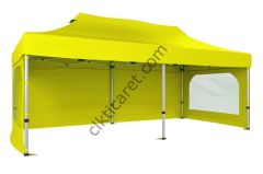 CLK 3x6 40 mm Katlanabilir Tente Gazebo Çadır Gazebo Çadır 3 Yan Duvarlı 2 Pencereli Sarı