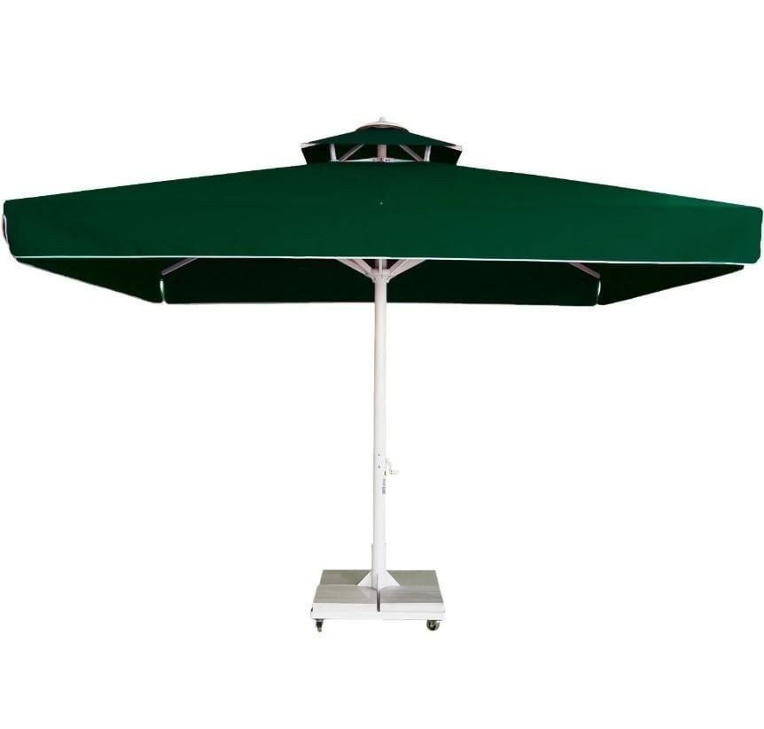 CLK 3,5x3,5 Metre Saçaklı LUX Model Krank Sistem Teleskopik Şemsiye Q90 Profil Siyah - Metal Hareketli Ayak 4 Mermerli (80x80cm 160 kg)