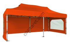 CLK 3x6 40 mm Katlanabilir Tente Gazebo Çadır Gazebo Çadır 3 Yan Duvarlı 2 Pencereli Turuncu
