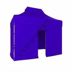 CLK 2x3 40mm Alüminyum Katlanabilir Tente Gazebo Çadır 4 Kenar Kapalı 1 Kenar Kapı Saks Mavi