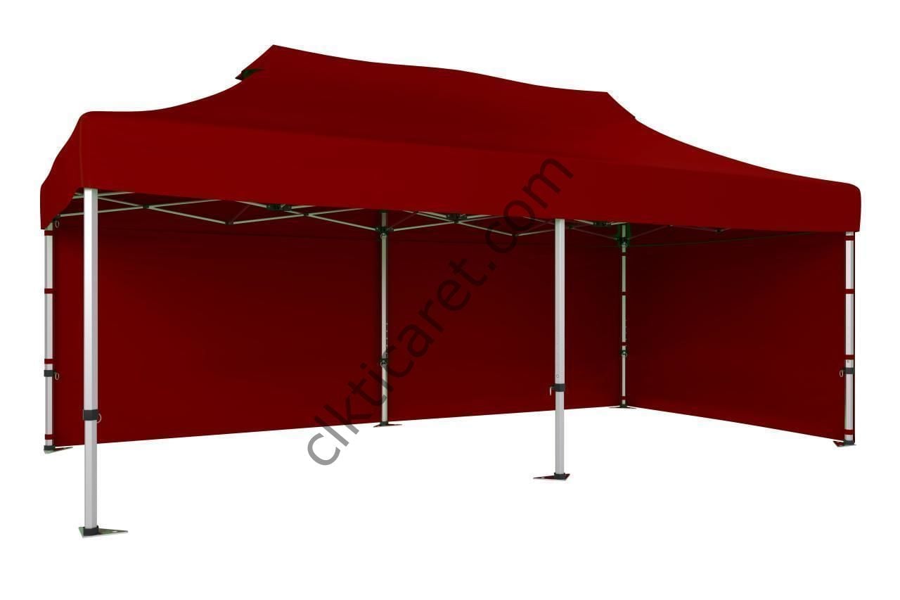 CLK 3x6 40 mm Katlanabilir Tente Gazebo Çadır Gazebo Çadır 2 Yan Kapalı Bordo