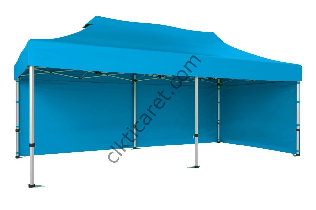 CLK 3x6 40 mm Katlanabilir Tente Gazebo Çadır Gazebo Çadır 2 Yan Kapalı Açık Mavi (Turkuaz)