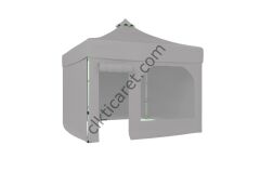 CLK 4x4 52mm Kalın Alüminyum Katlanabilir Tente Gazebo Çadır 3 Kenar Kapalı 1 Yan Kapı ve Pencereli Açık Gri