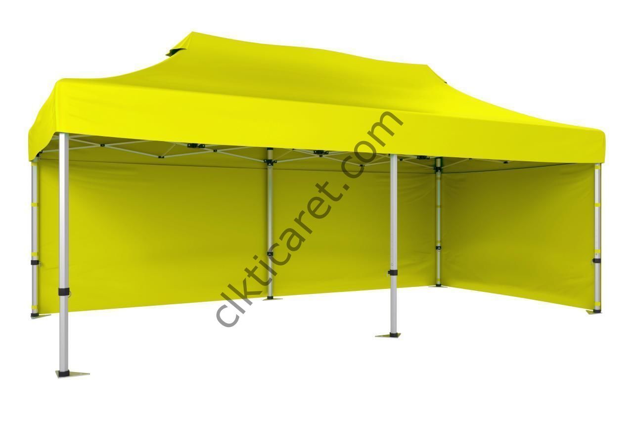 CLK 3x6 40 mm Katlanabilir Tente Gazebo Çadır Gazebo Çadır 2 Yan Kapalı Sarı