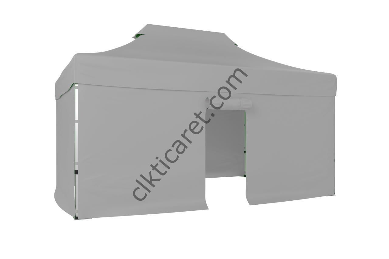 CLK 3x4,5 40 mm Katlanabilir Tente Gazebo Çadır Gazebo Çadır 3 Yan Kapalı 1 Kapılı Açık Gri