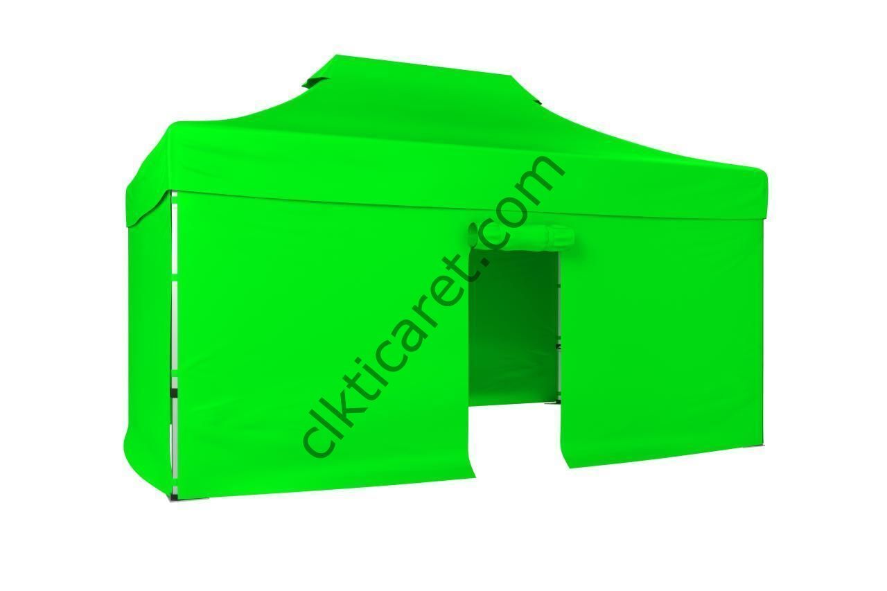 CLK 3x4,5 40 mm Katlanabilir Tente Gazebo Çadır Gazebo Çadır 3 Yan Kapalı 1 Kapılı Açık Yeşil