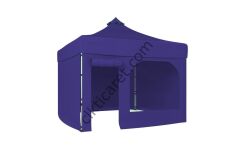 CLK 4x4 52mm Kalın Alüminyum Katlanabilir Tente Gazebo Çadır 3 Kenar Kapalı 1 Yan Kapı ve Pencereli Lacivert