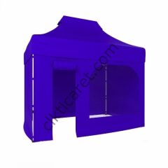 CLK 2x3 40mm Alüminyum Katlanabilir Tente Gazebo Çadır 3 Kenar Kapalı 1 Kenar Kapı Pencereli Saks Mavi