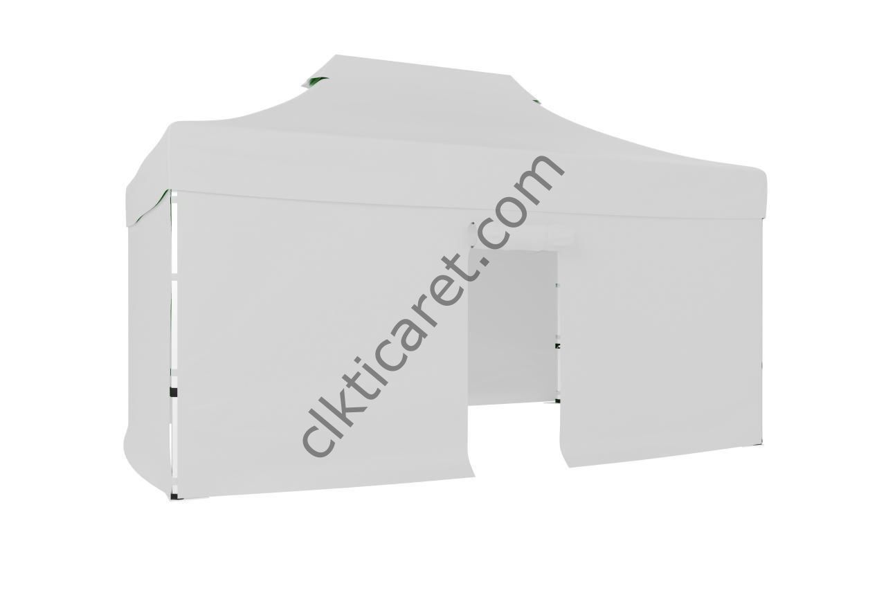 CLK 3x4,5 40 mm Katlanabilir Tente Gazebo Çadır Gazebo Çadır 3 Yan Kapalı 1 Kapılı Beyaz