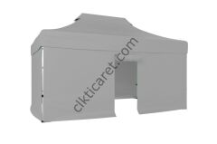 CLK 3x4,5 40 mm Katlanabilir Tente Gazebo Çadır Gazebo Çadır 3 Yan Kapalı 1 Kapılı Gri