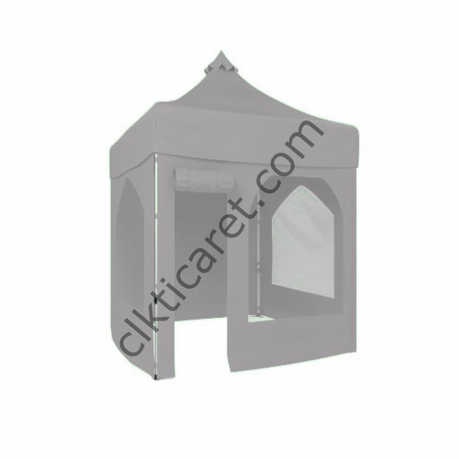 CLK 2,5x2,5 52mm Kalın Alüminyum Katlanabilir Tente Gazebo Çadır 1 Yan Pencereli 1 Yan Aksesuarsız 1 Yan Kapı ve Pencereli Açık Gri