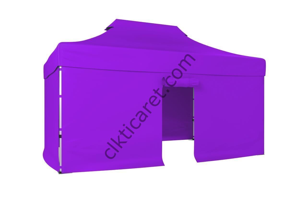 CLK 3x4,5 40 mm Katlanabilir Tente Gazebo Çadır Gazebo Çadır 3 Yan Kapalı 1 Kapılı Lila