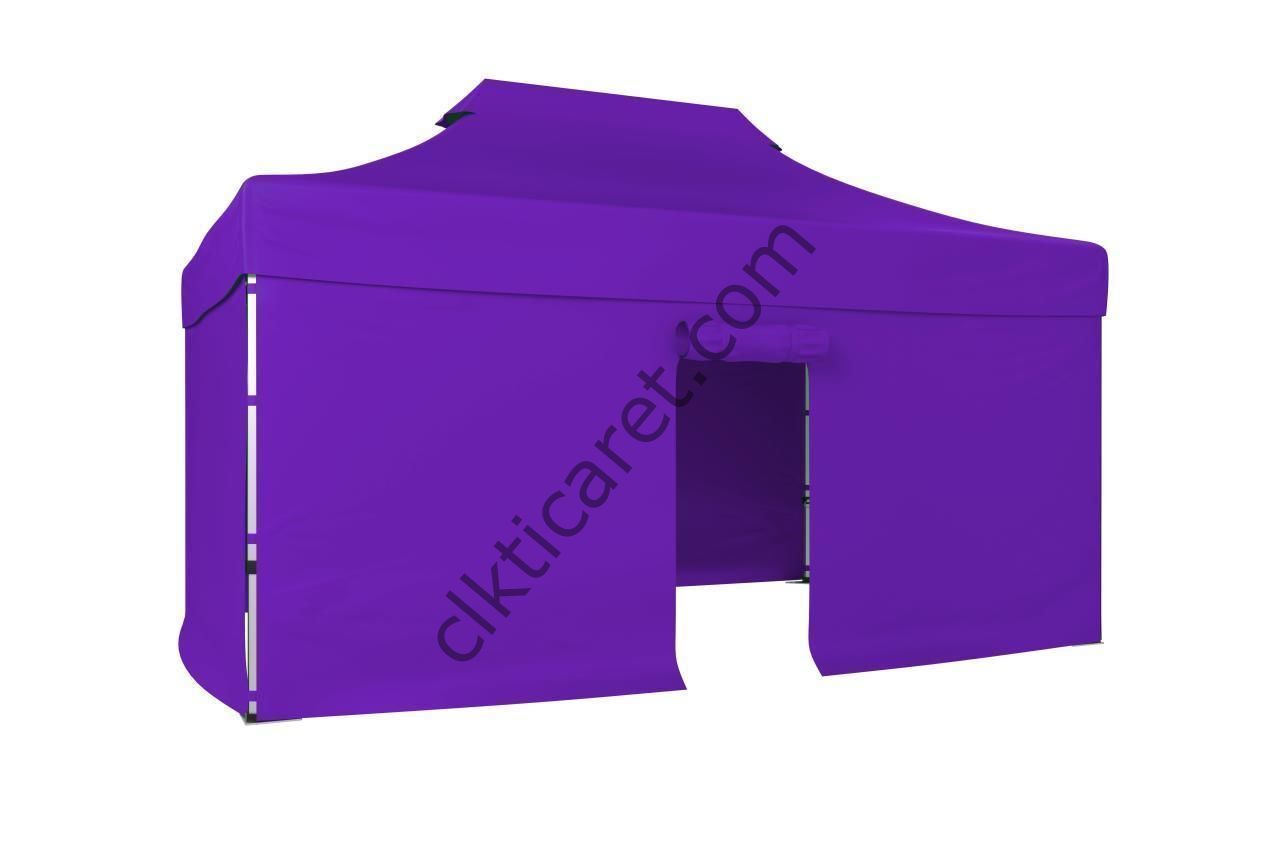 CLK 3x4,5 40 mm Katlanabilir Tente Gazebo Çadır Gazebo Çadır 3 Yan Kapalı 1 Kapılı Mor