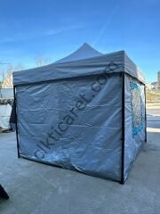 CLK 3x3 30 mm Profil Katlanır Gazebo Portatif Kamp Çadır Açık Gri Mavi Detaylı