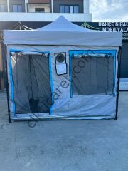 CLK 3x3 30 mm Profil Katlanır Gazebo Portatif Kamp Çadır Açık Gri Mavi Detaylı