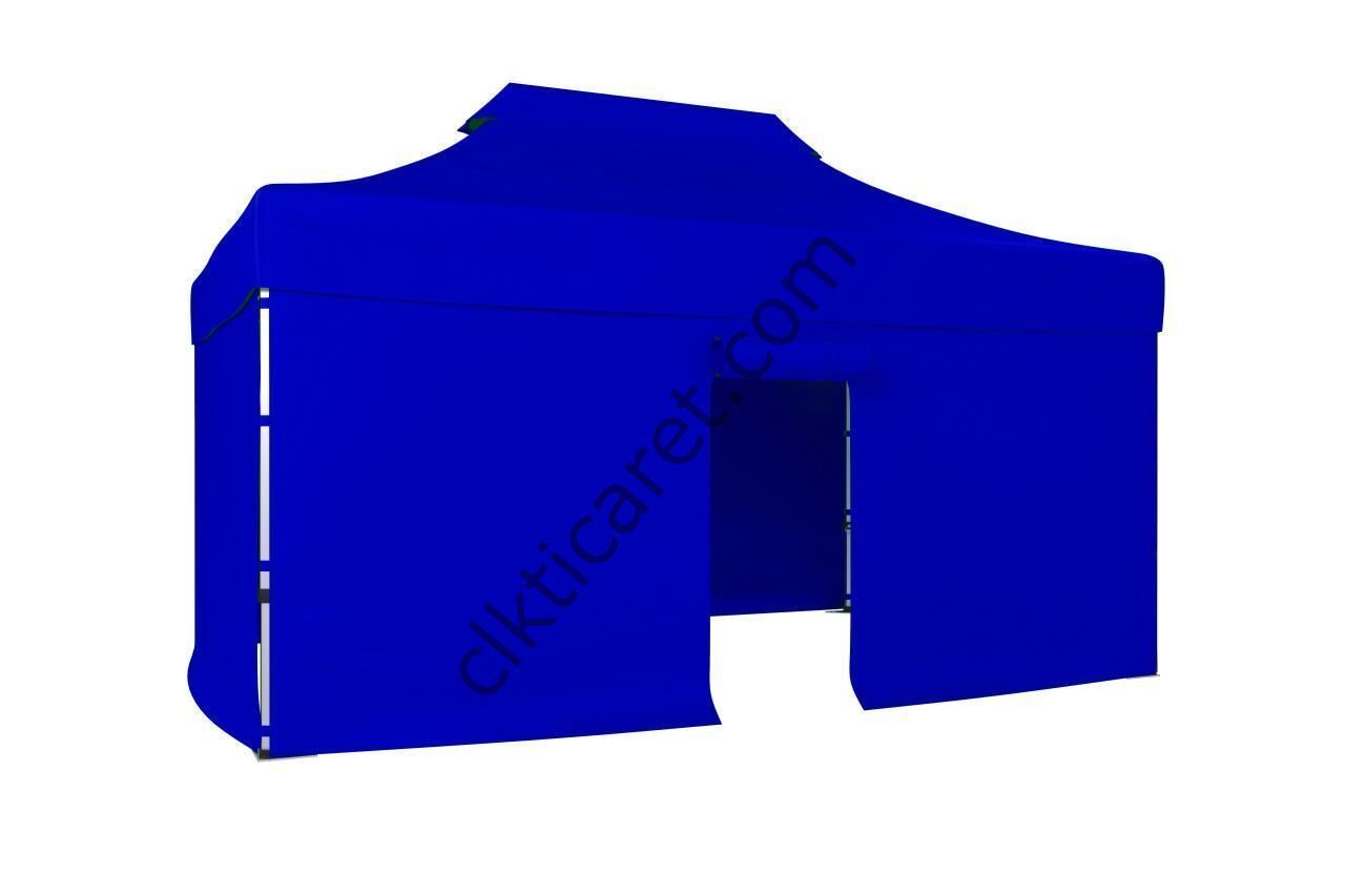CLK 3x4,5 40 mm Katlanabilir Tente Gazebo Çadır Gazebo Çadır 3 Yan Kapalı 1 Kapılı Saks Mavi