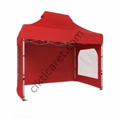 CLK 2x3 Katlanabilir Tente Gazebo Portatif Çadır 3 Yan Duvarlı 2 Pencereli Kırmızı